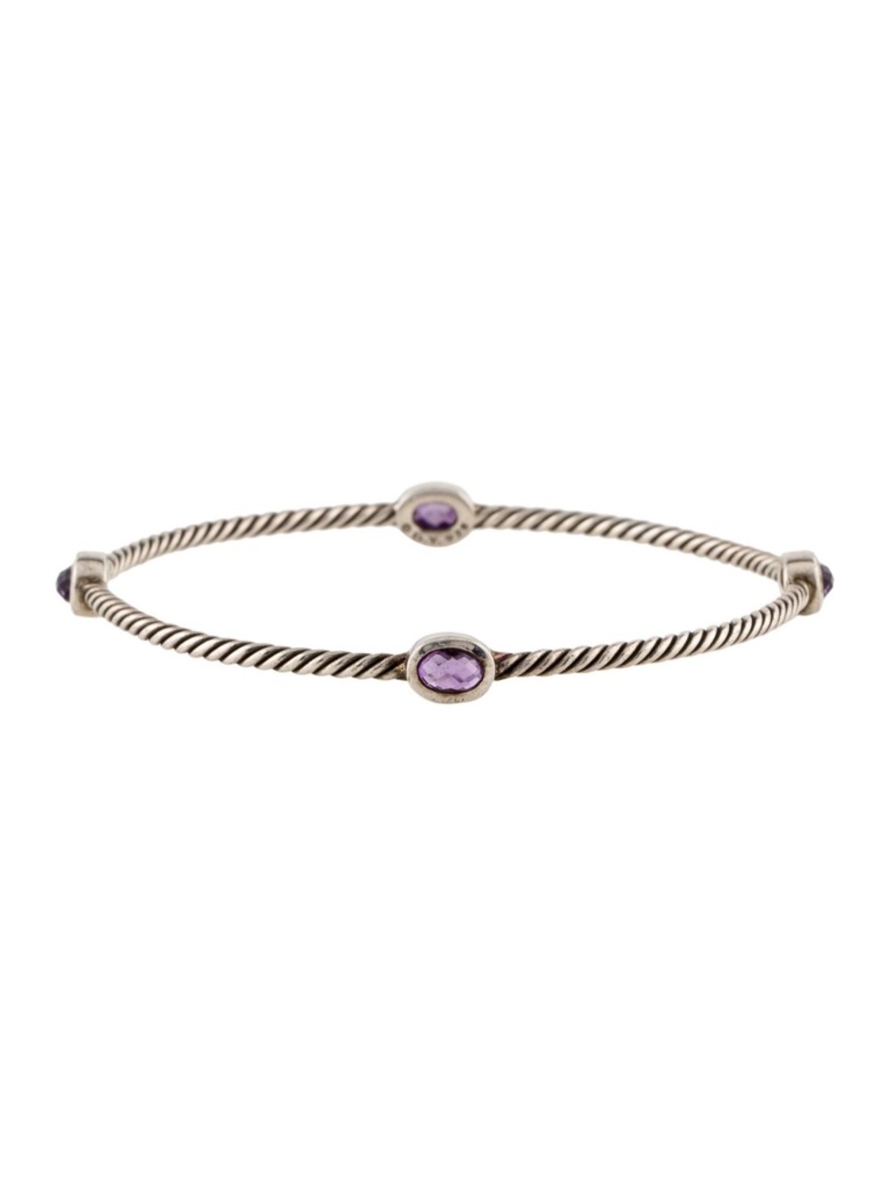 David Yurman Sterling Silver Cable Classics Amethyst Station Bangle Bracelet 925